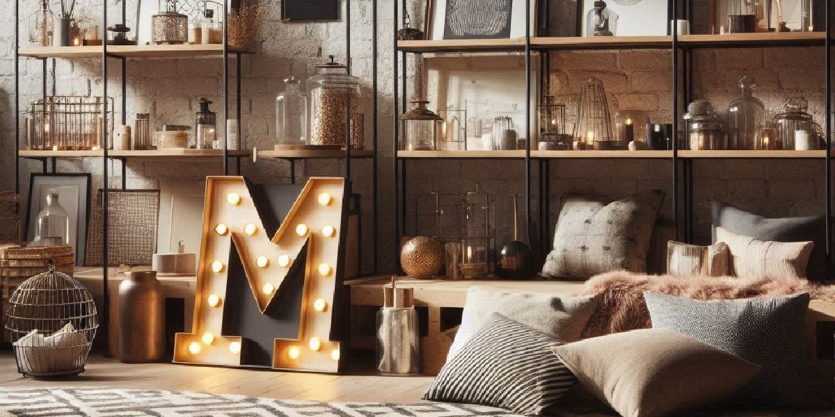 Modern Home Decor Ideas: ‘M’ Marquee Letter Lights, Stylish Shelves, And Cozy Accents
