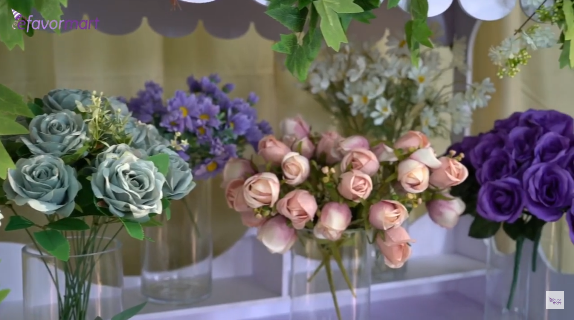 Delicate Mother's Day decor with a variety of beautiful roses displayed at a bloom bar.