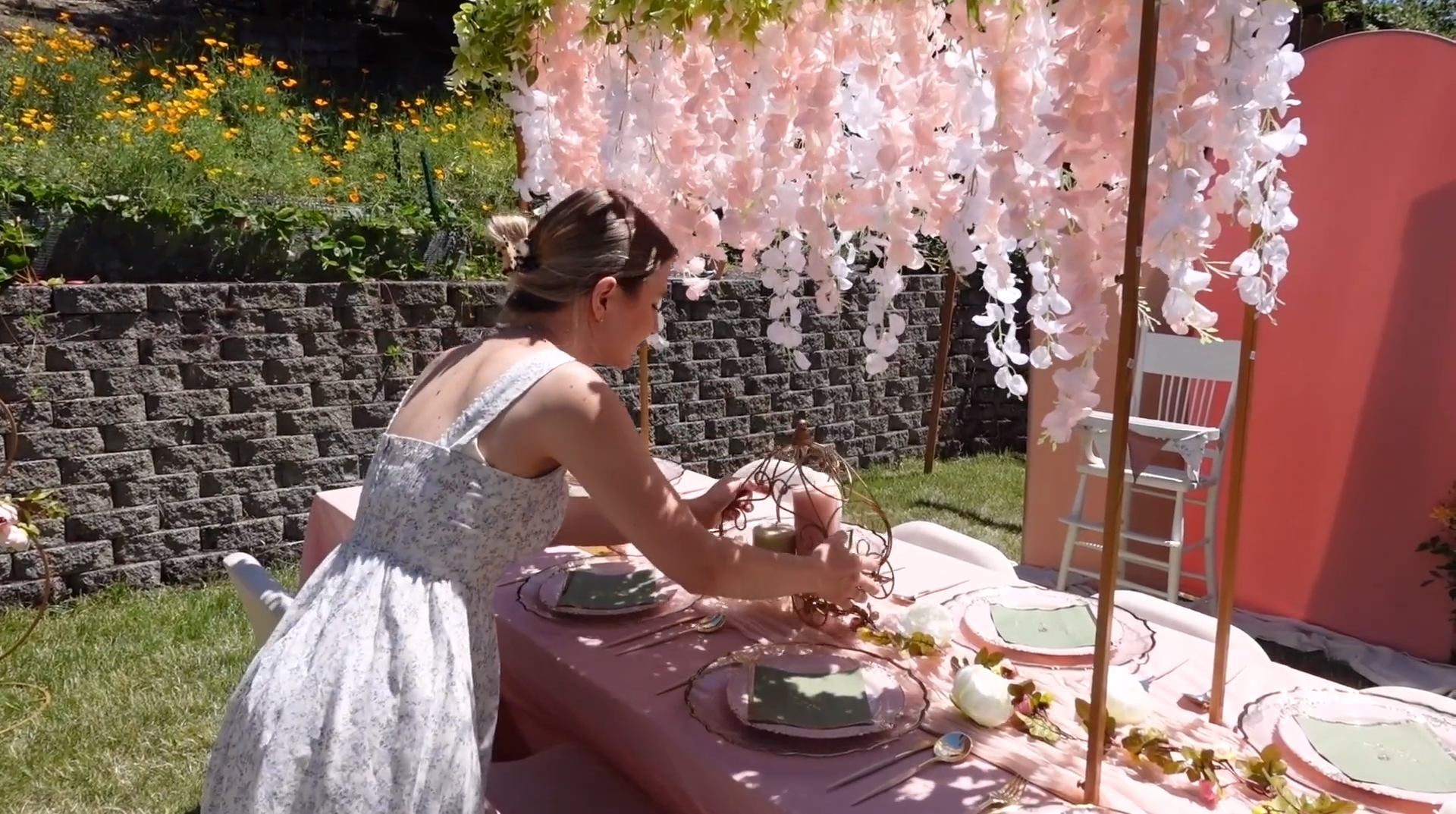 Woman placing the centerpiece on the table