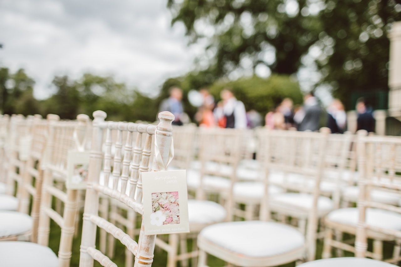 Wedding chairs arranged outdoors