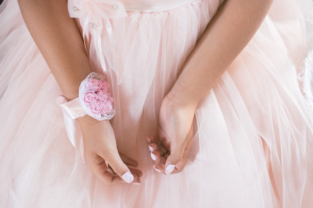 Pink wedding flower bracelet