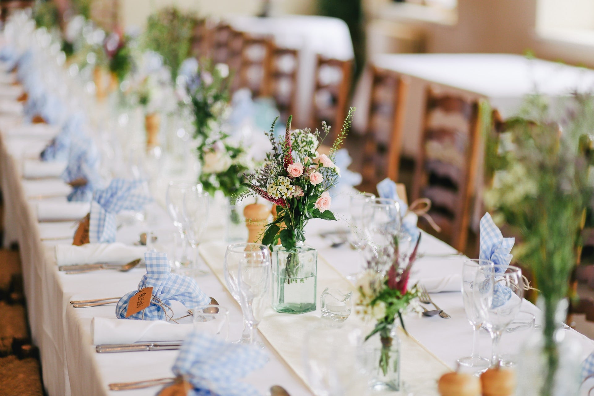 Floral centerpieces set on the table