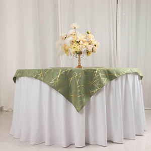 Polyester Square Overlay Tablecloth 54"x54" Dusty Sage Green with Gold Foil Tree Branch Pattern - Wrinkle-Resistant & Durable - Default Title