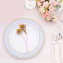 10 Pack White Renaissance Plastic Dinner Plates With Gold Navy Blue Chord Rim, Disposable Party