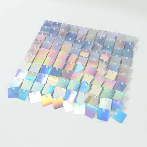 Disco Theme Iridescent Blue Square Sequin Shimmer Wall Party Photo Backdrop, 24sq.ft Active Spangle Wall Art Décor Panels - 24 Panels - Default Title