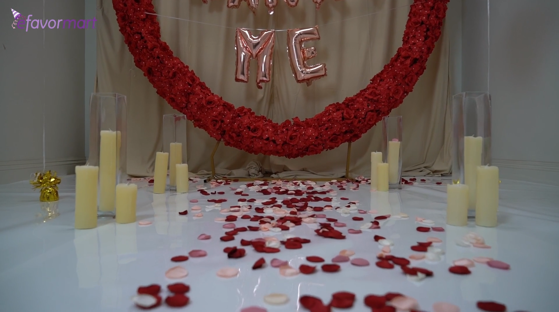 LED candles with glass vases and rose petals