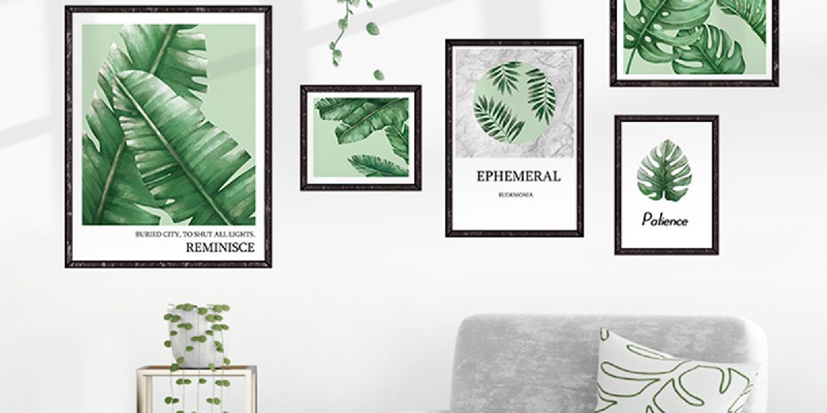 Modern Home Decor Ideas: Leaf Prints Framed On The White Wall Above A Grey Sofa