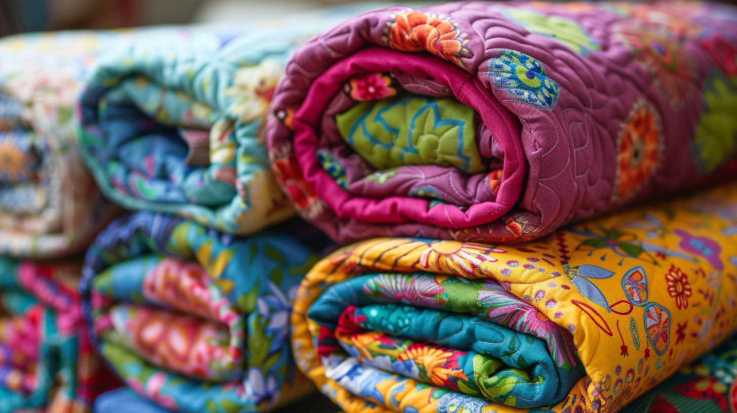 Richly colored quilts, a traditional fabric craft idea.