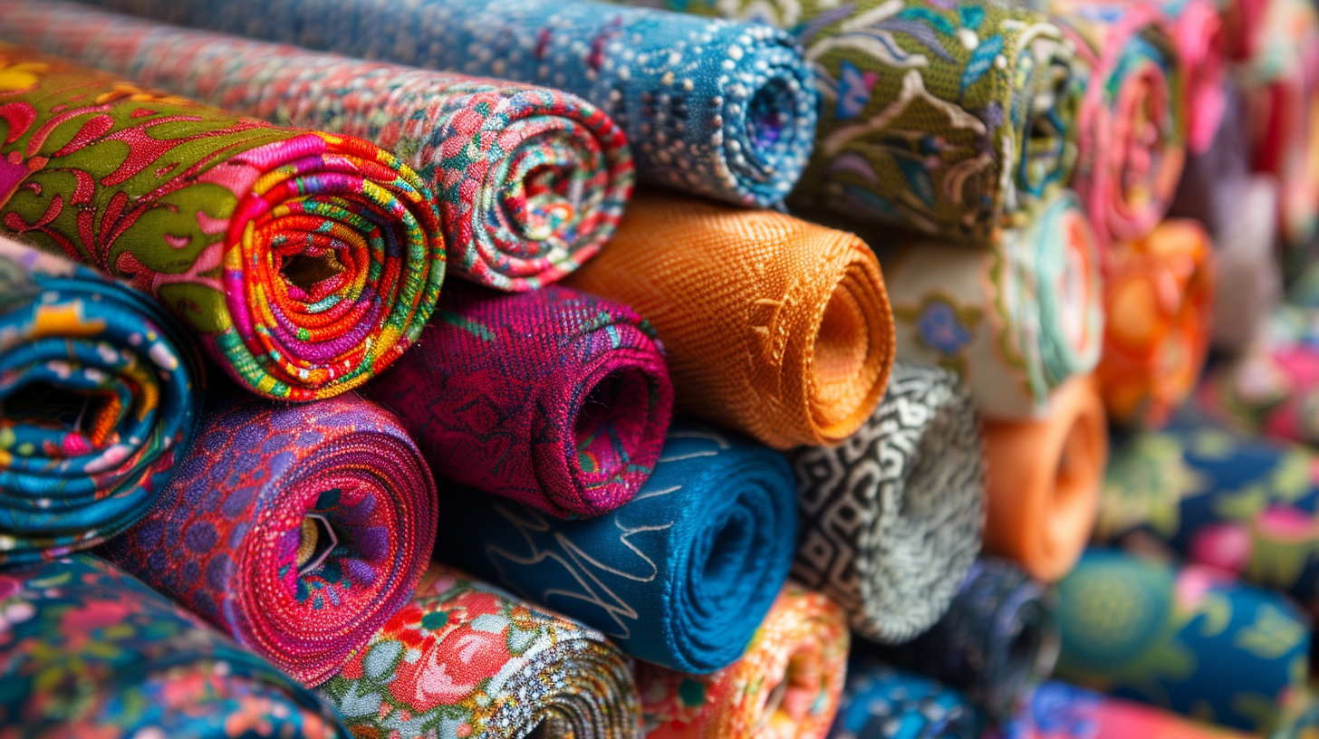 Assorted rolls of fabrics for various fabric craft ideas.