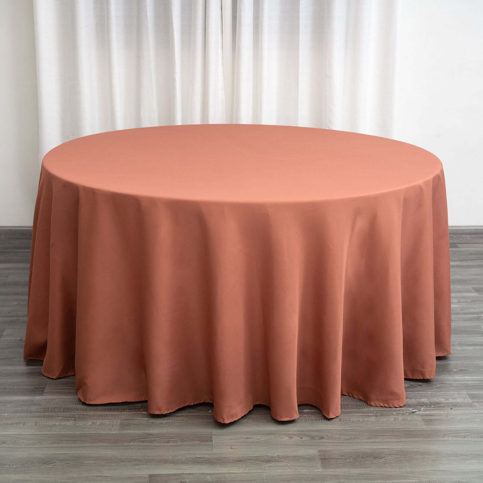 Terracotta (Rust) Seamless Polyester Round Tablecloth - 120" for 5 Foot Table With Floor-Length Drop