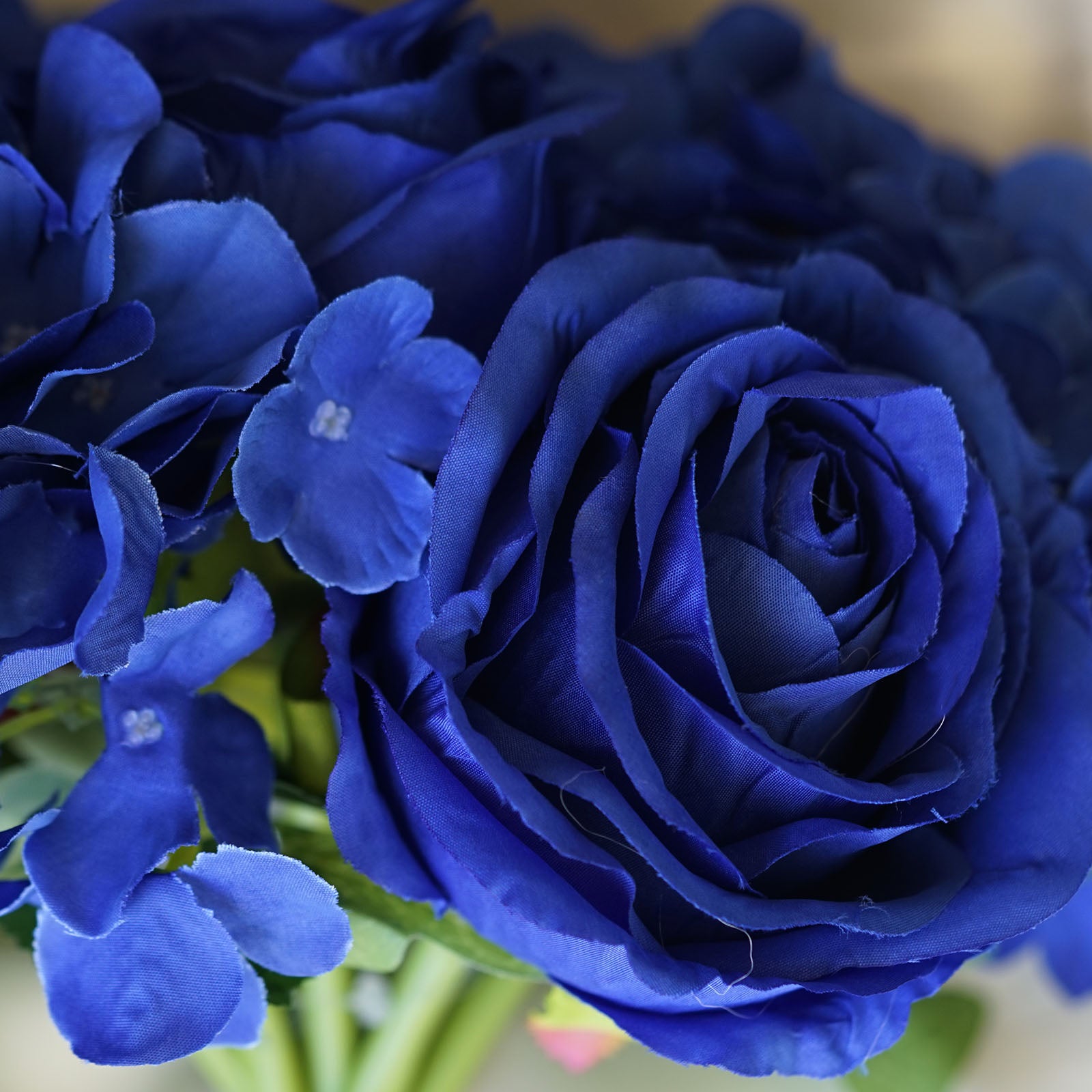 4 Bush 28 pcs Royal Blue Artificial Rose & Hydrangea Flower Bridal