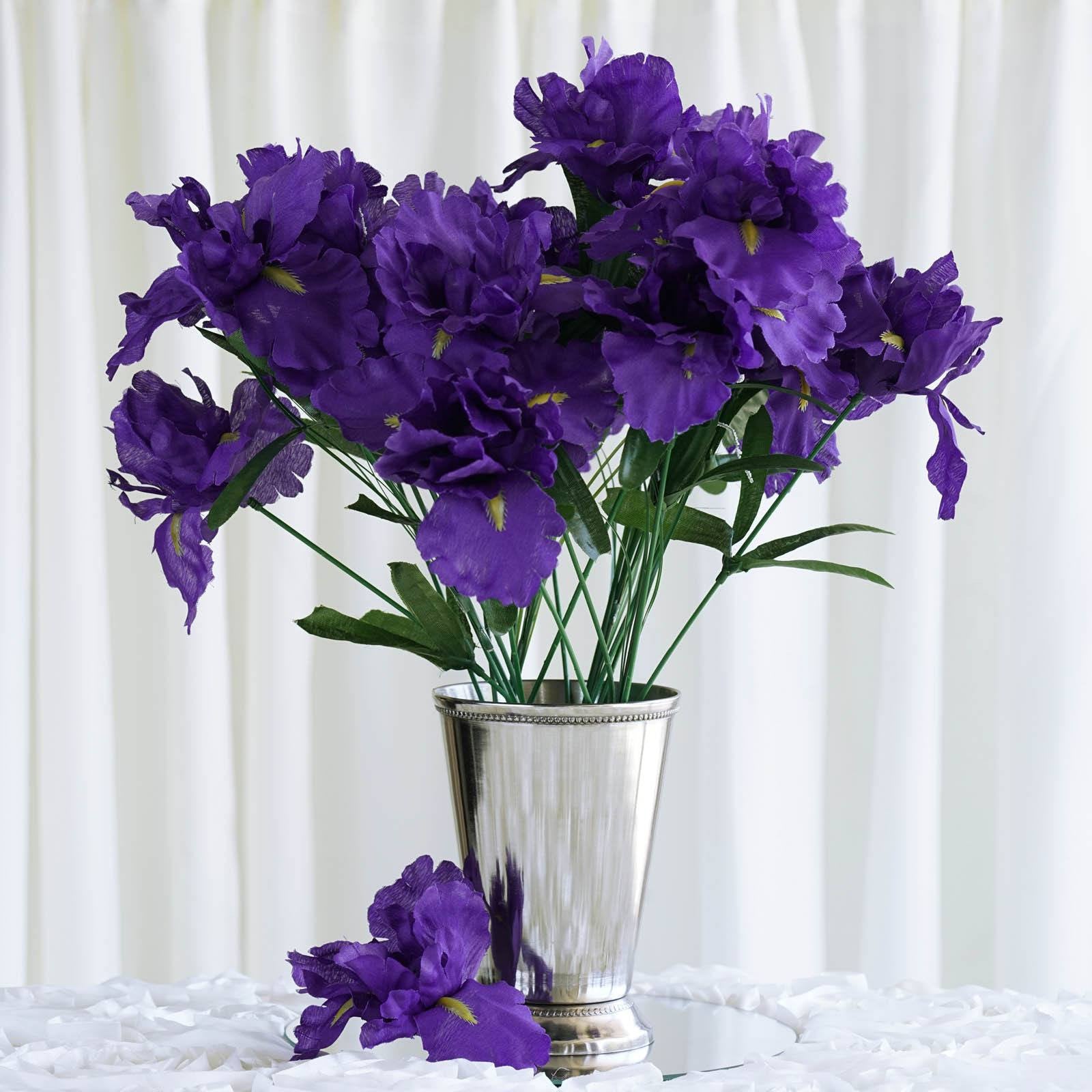 60 Artificial Silk Iris Flowers Purple Efavormart 