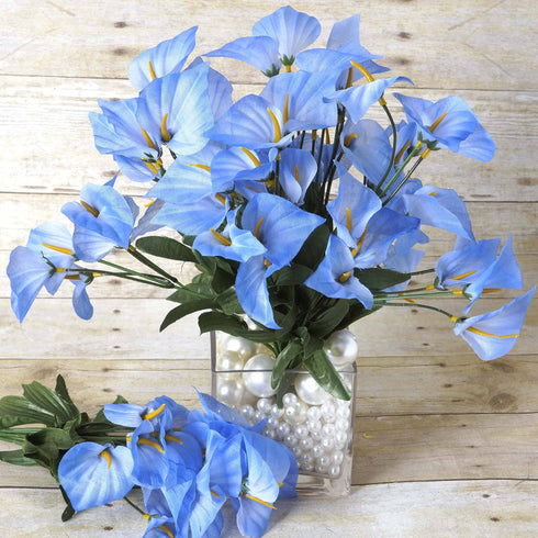 12 Bush 252 Pcs Blue Artificial Mini Calla Lilies Flower Wedding Vase ...