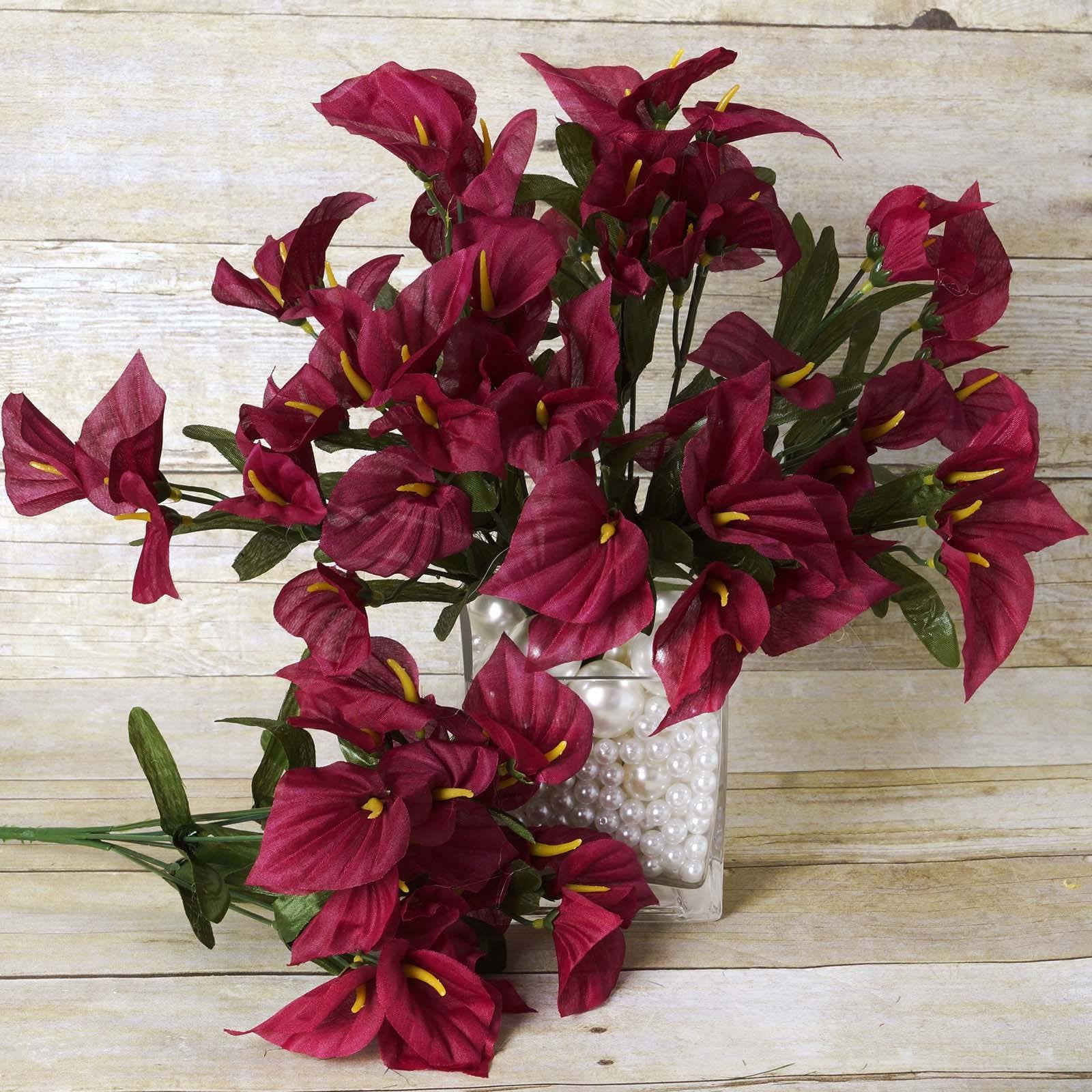 12 Bush 252 Pcs Burgundy Artificial Mini Calla Lilies Flowers