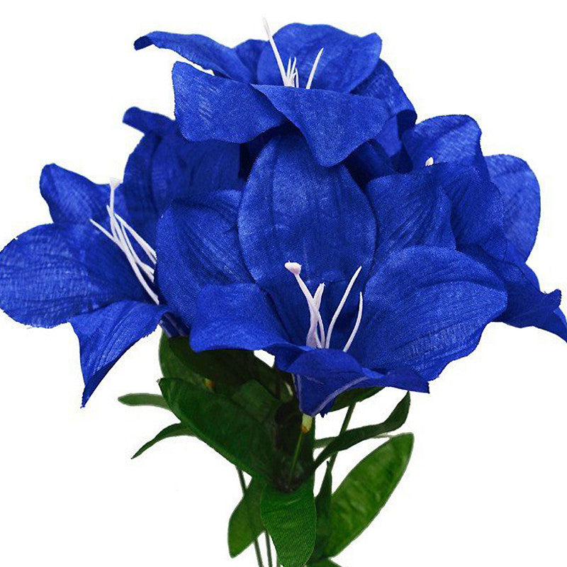 10 Bush 60 Pcs Royal Blue Artificial Silk Eastern Lily Flowers | eFavorMart