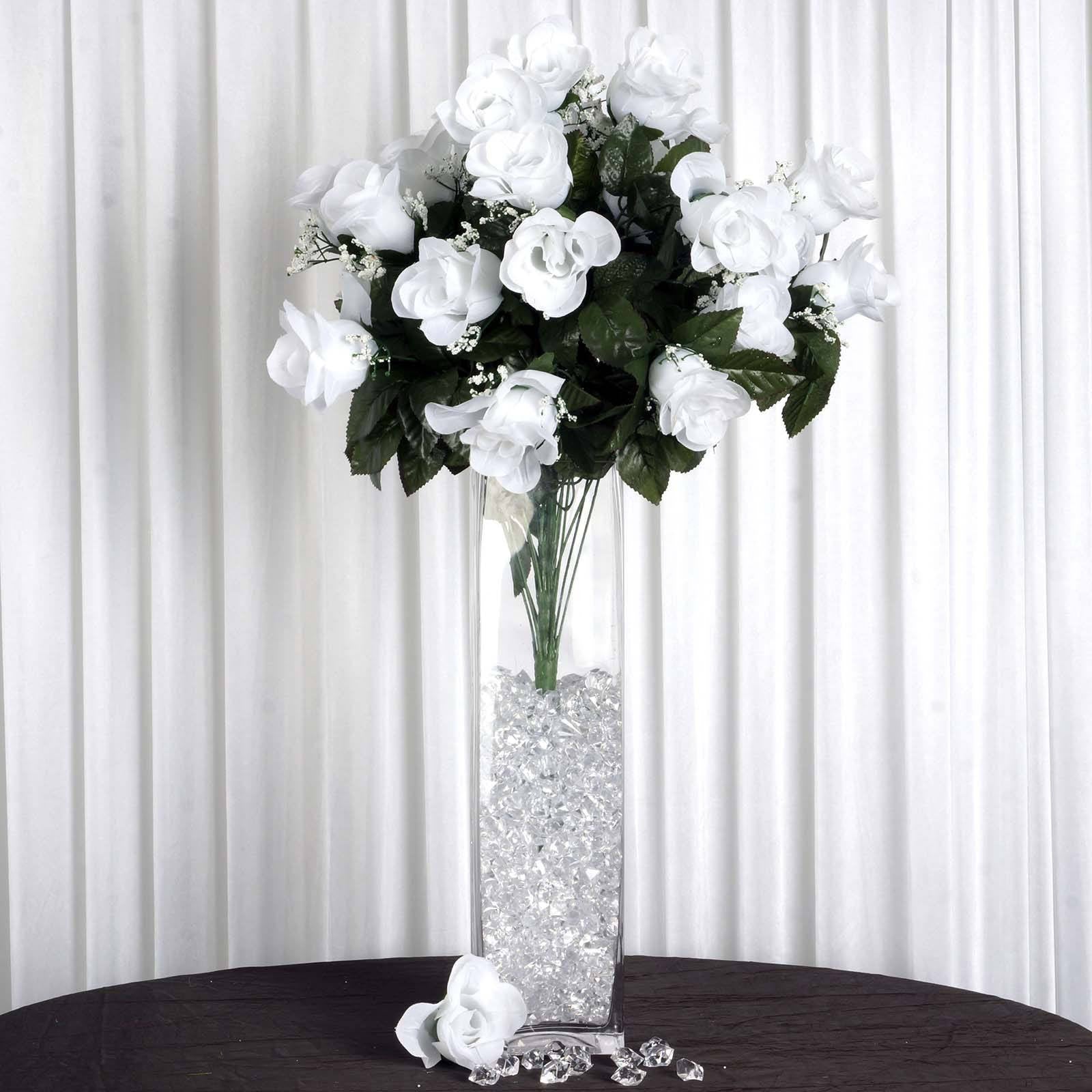 4 Bush 96 Pcs White Artificial Large Rose Bud Flower Bridal Bouquet