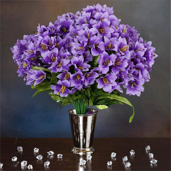 150 Artificial Oriental Lily Flowers Bush - Lavender | eFavorMart