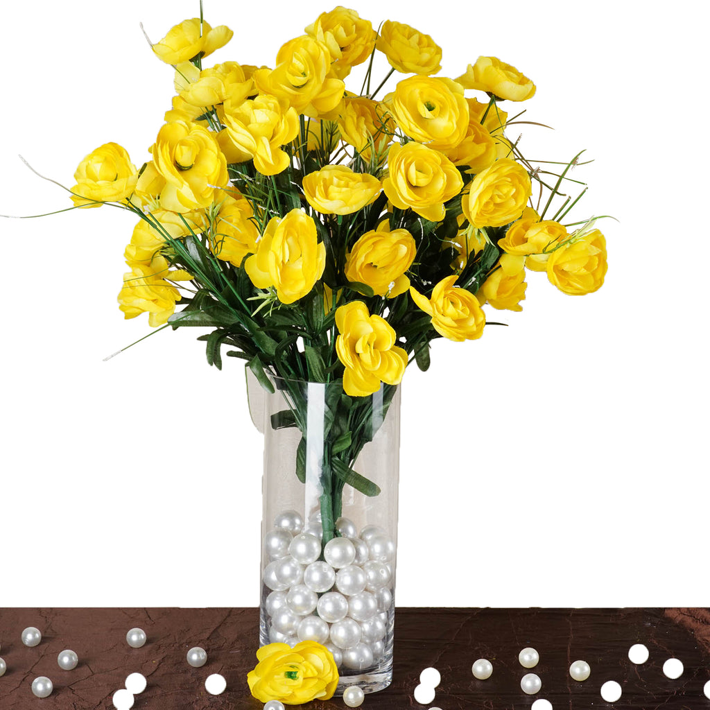 4 Bush 72 Pcs Yellow Artificial Buttercup Bulb Flowers EFavorMart