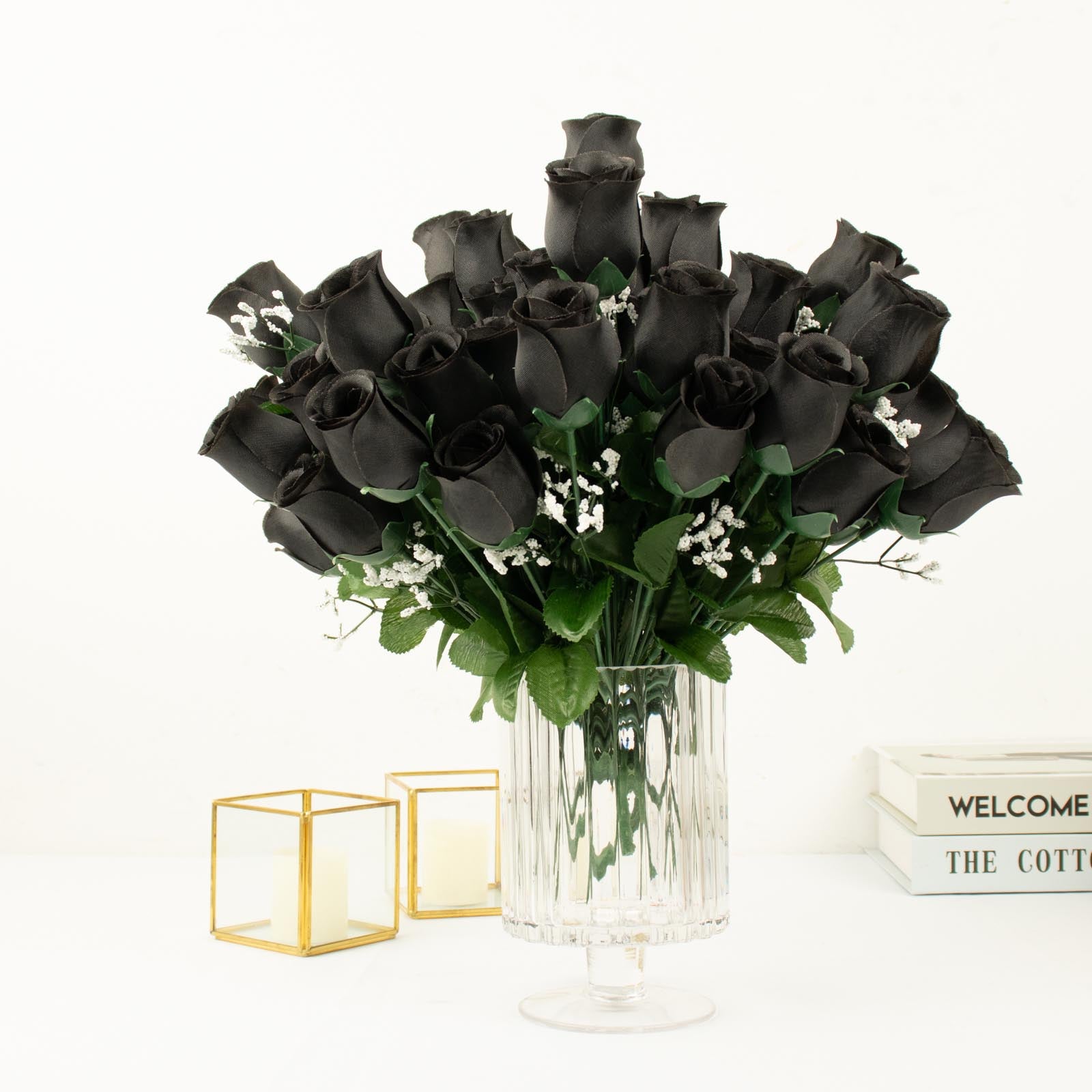 12 Bush Black 84 Rose Buds Real Touch Artificial Silk Flowers | eFavorMart