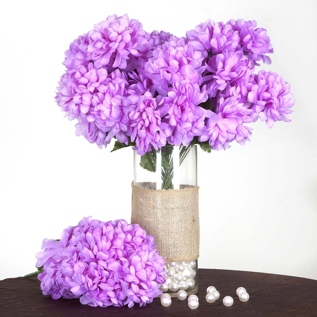 4 Pack Lavender Artificial Silk Chrysanthemum Flower Bridal Bouquet Efavormart