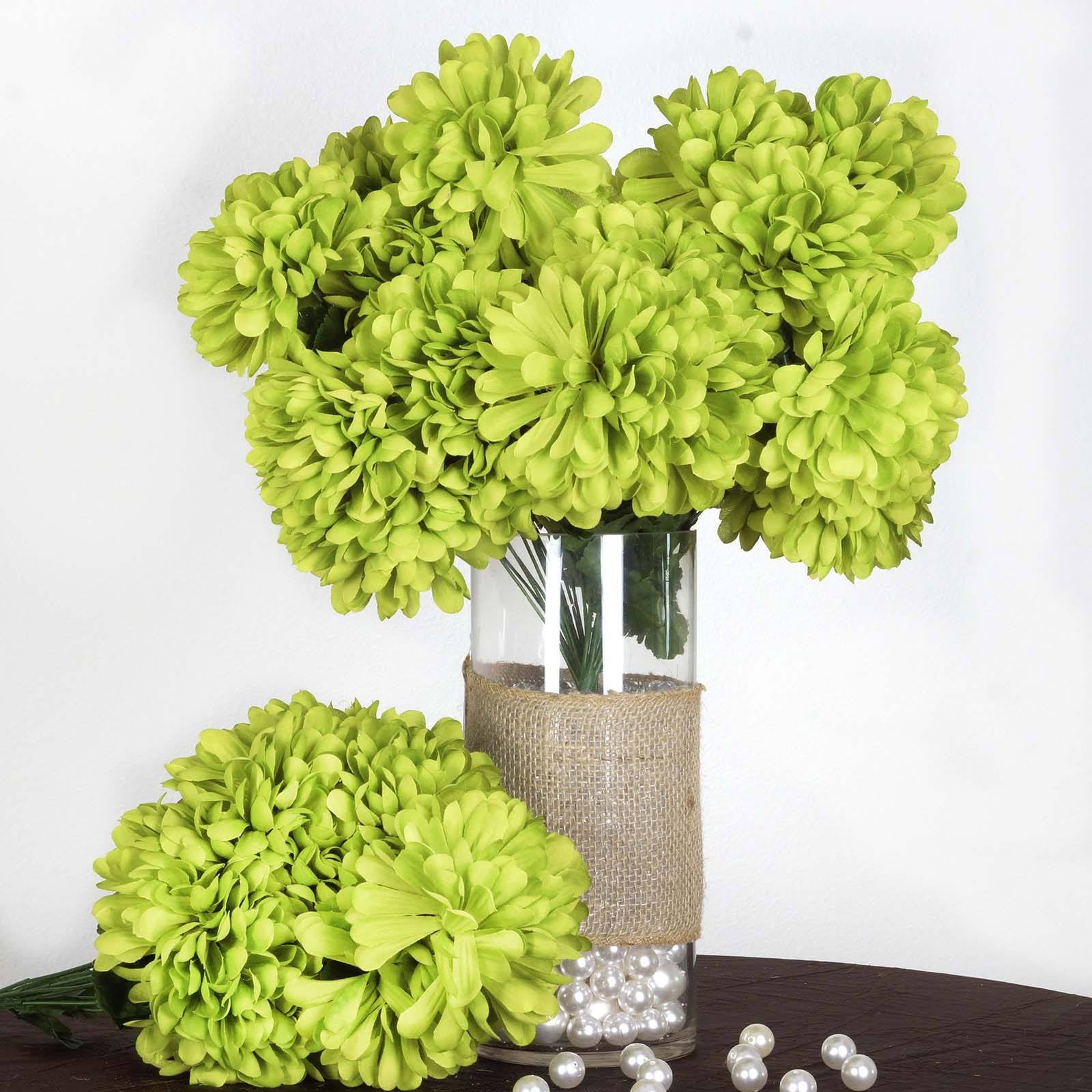 4 Pack Lime Green Artificial Silk Chrysanthemum Flower ...