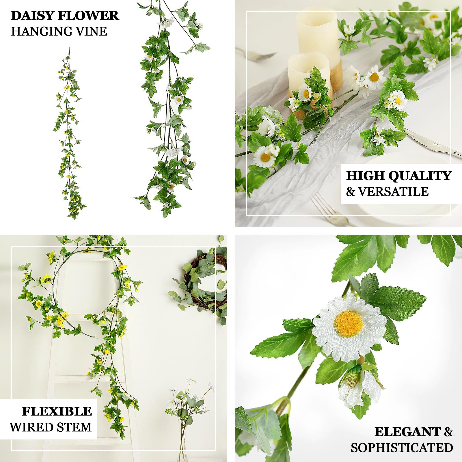 5FT Artificial White Daisy Flower Vine - Magnolia Leaf Fall Garland ...