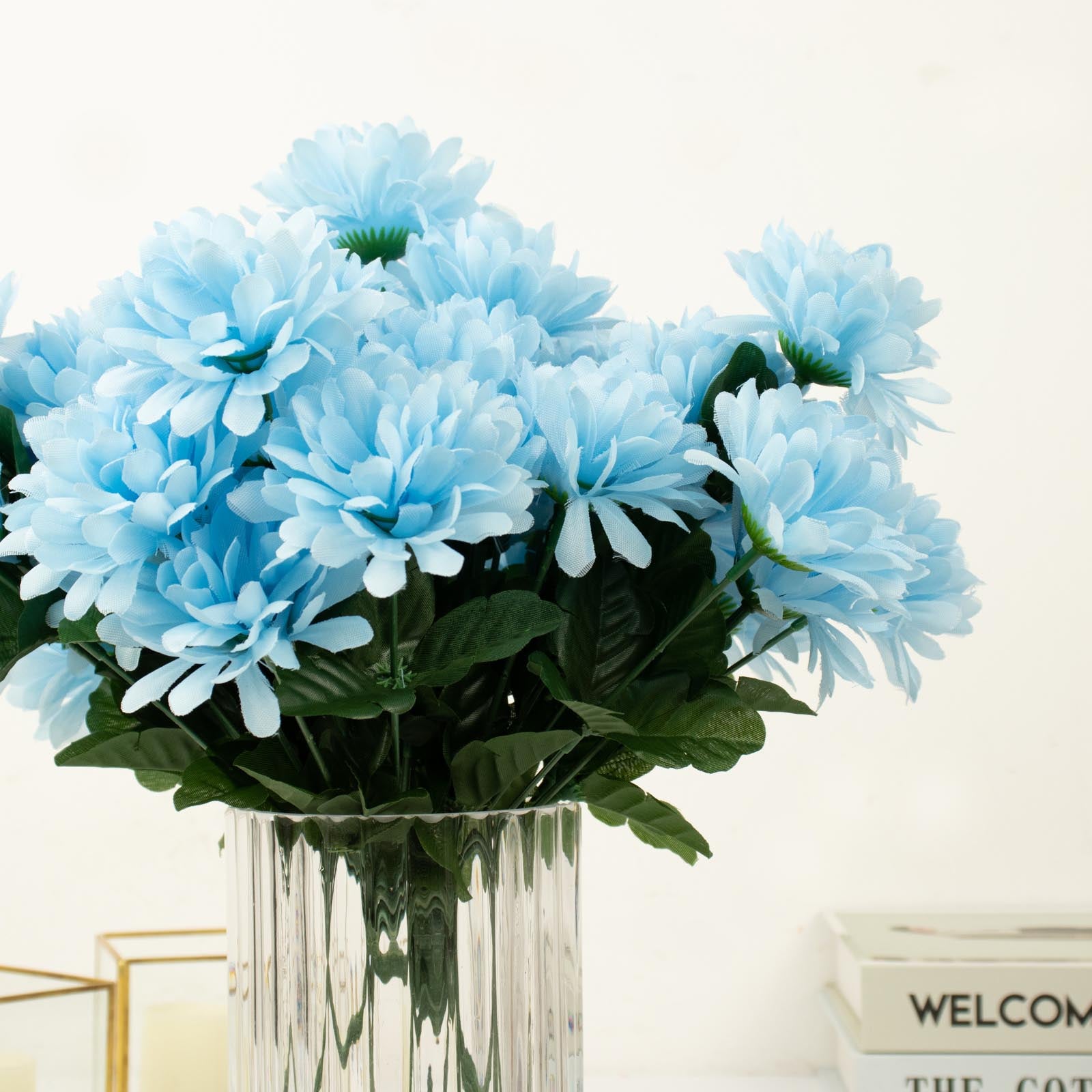 84 Artificial Light Blue Silk Chrysanthemum Flowers Wedding Bridal