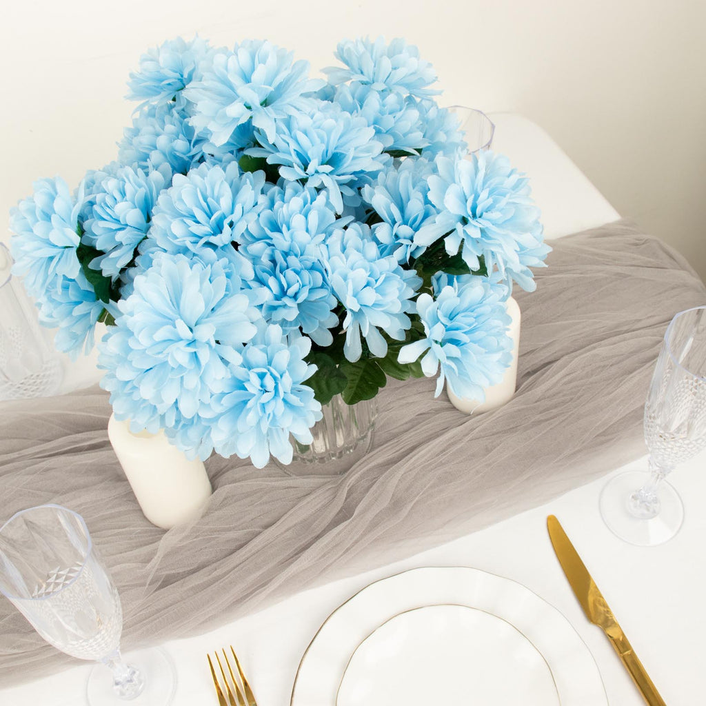 84 Artificial Light Blue Silk Chrysanthemum Flowers Wedding Bridal