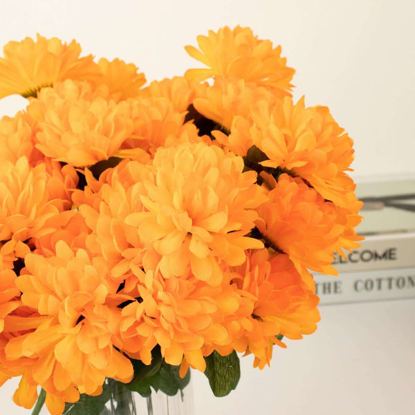 12 Bush 84 Pcs Orange Artificial Silk Chrysanthemum Flowers Efavormart