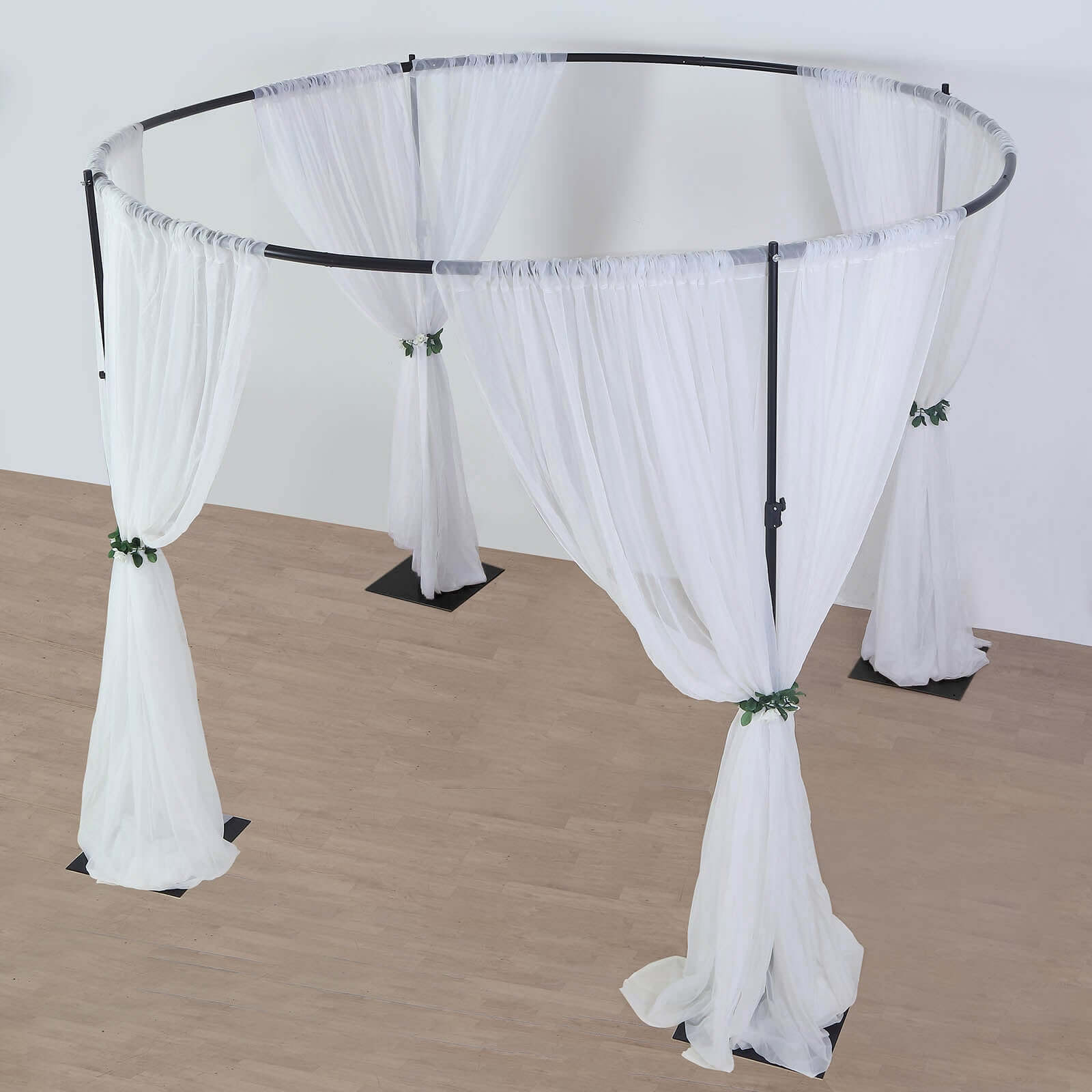 Adjustable 4-Post Circular Black Metal Wedding Event Arch Stand, Round Backdrop Canopy Frame Chuppah 10ft - efavormart.com product image