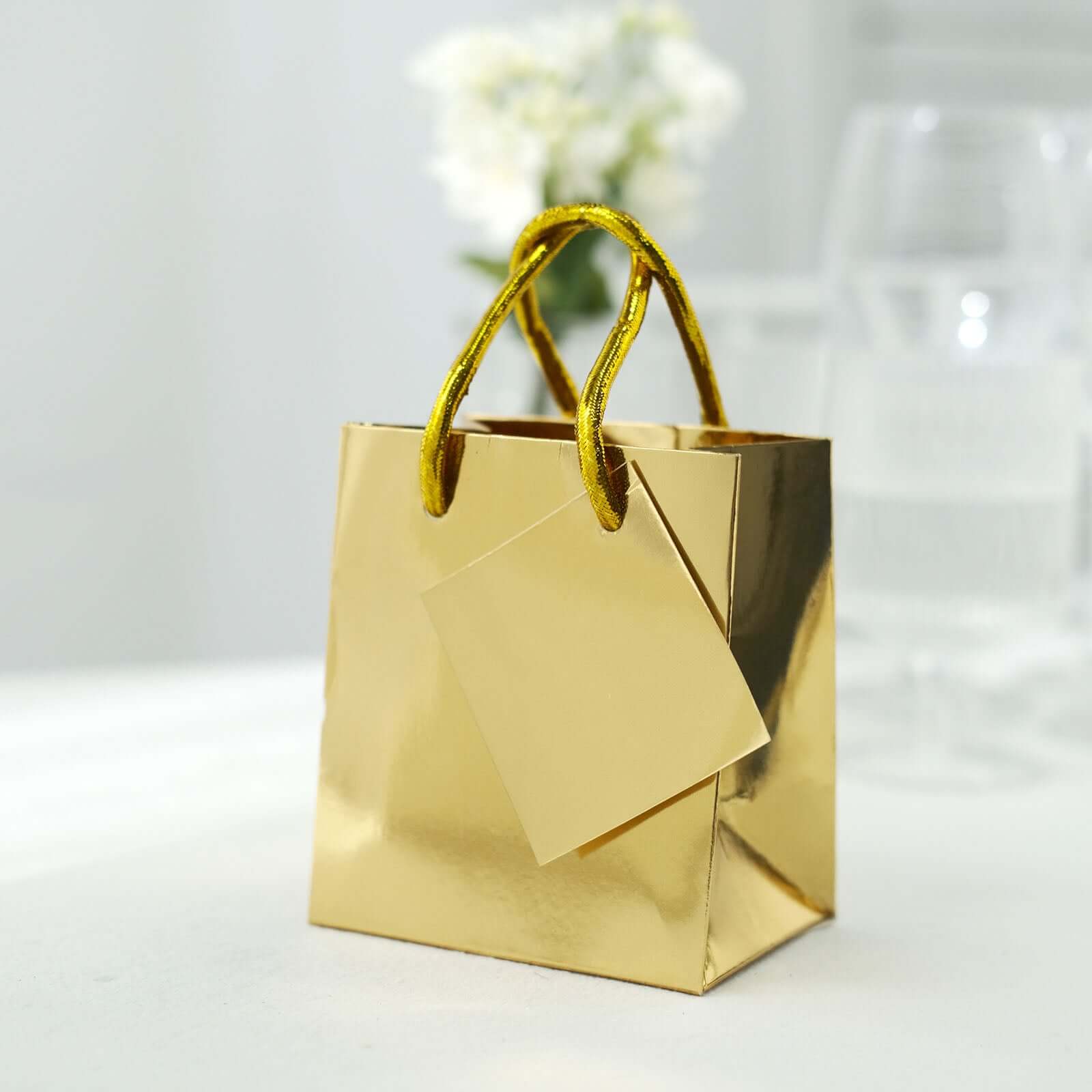 12 Pack Gold Foil Paper Gift Bags With Handles For Party Favors, Shiny  Metallic Euro Tote Bags 7