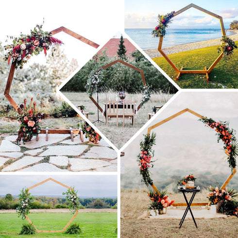 7ft Wooden Wedding Arch Heptagonal Wedding Arbor Photo Booth Backdrop Stand Efavormart