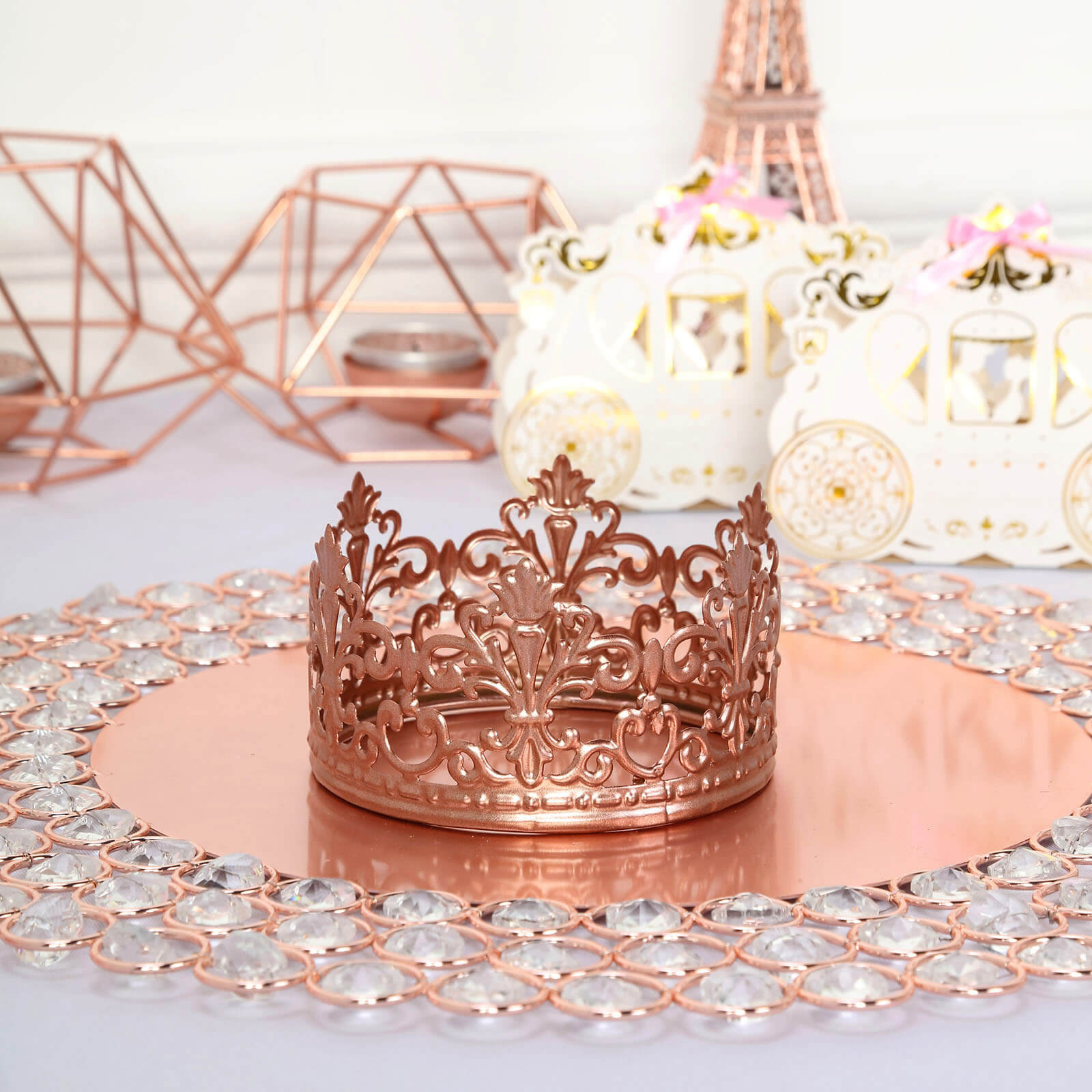 Blush Rose Gold Metal Princess Crown Cake Topper Wedding Cake Toppers Efavormart