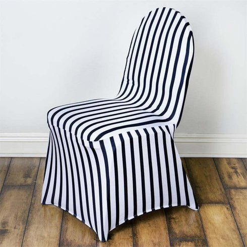 Striped Spandex Stretch Banquet Chair Cover Black White Efavormart