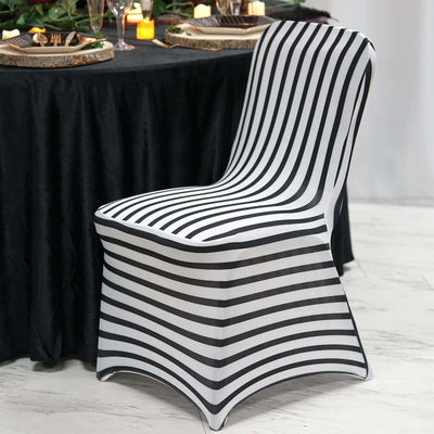 Striped Spandex Stretch Banquet Chair Cover Black White