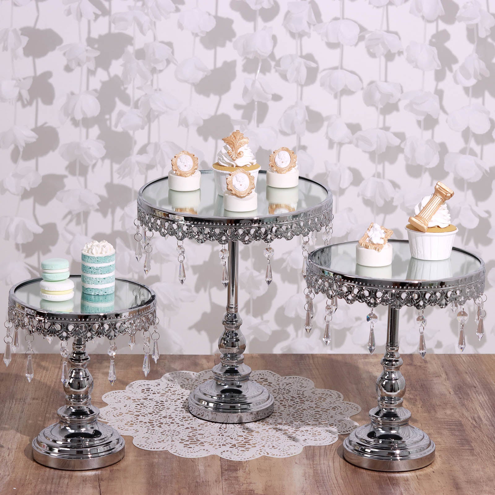 Silver Round Metallic Modern Cup Cake  Riser Stand  with 