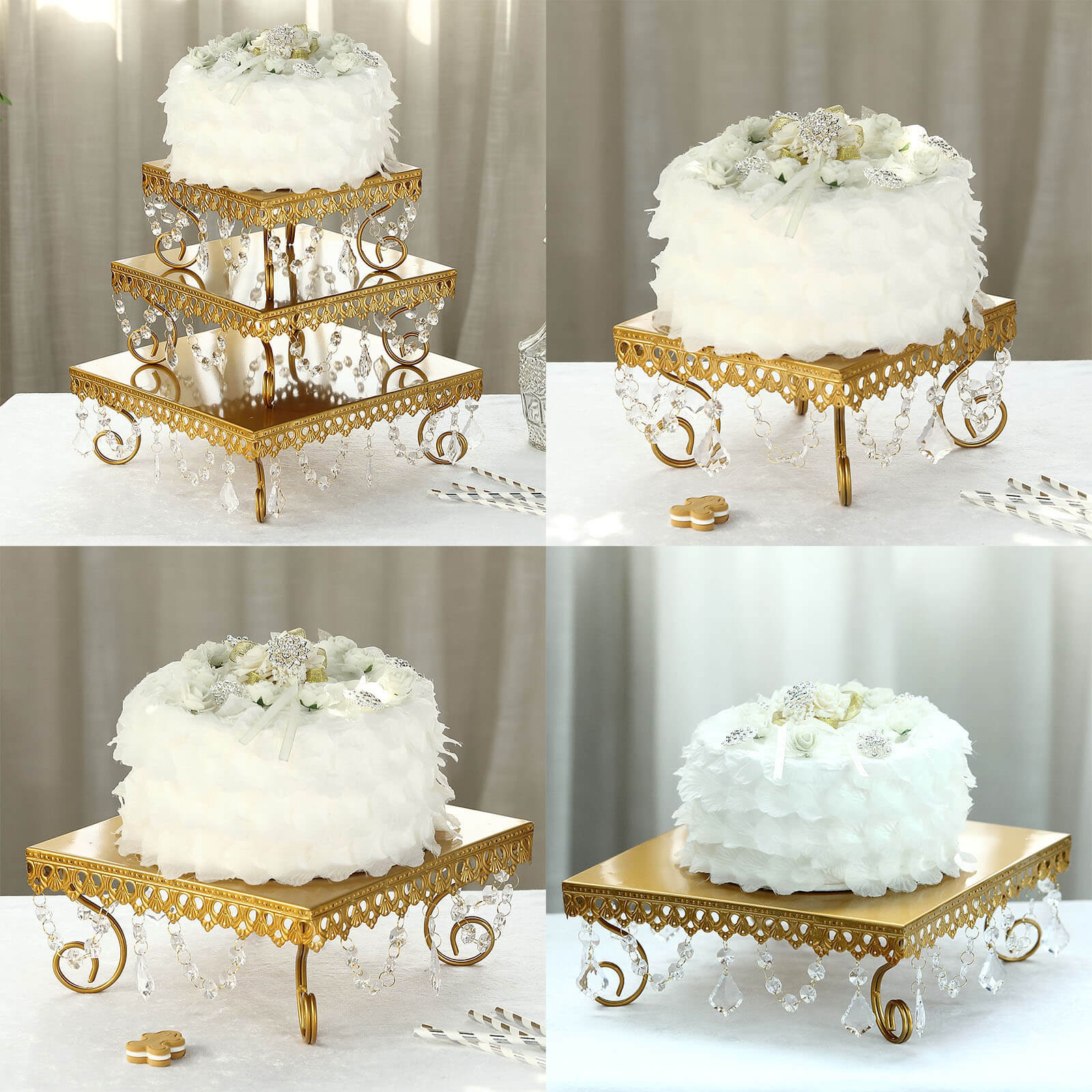 Set of 3 Gold & Crystal Cake Stands | 19, 23 & 28cms | $45 Set - The  Vintage Table