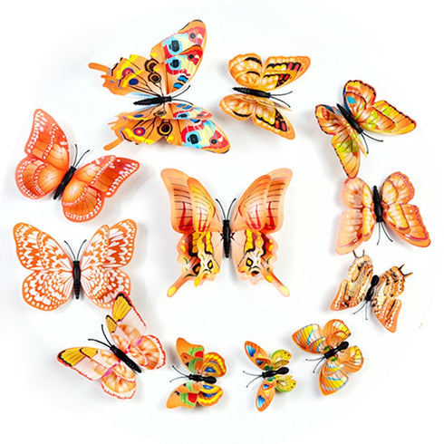 Download 12 Pack Double Wing 3d Butterfly Wall Decals Stickers Diy Orange Collection Efavormart