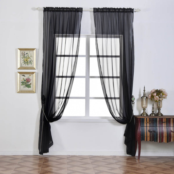 2 Pack | Black Organza Grommet Sheer Curtains Panels - 52"x108"