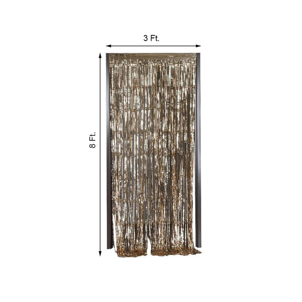 8ft Champagne Metallic Foil Shimmer Fringe Curtain | eFavorMart