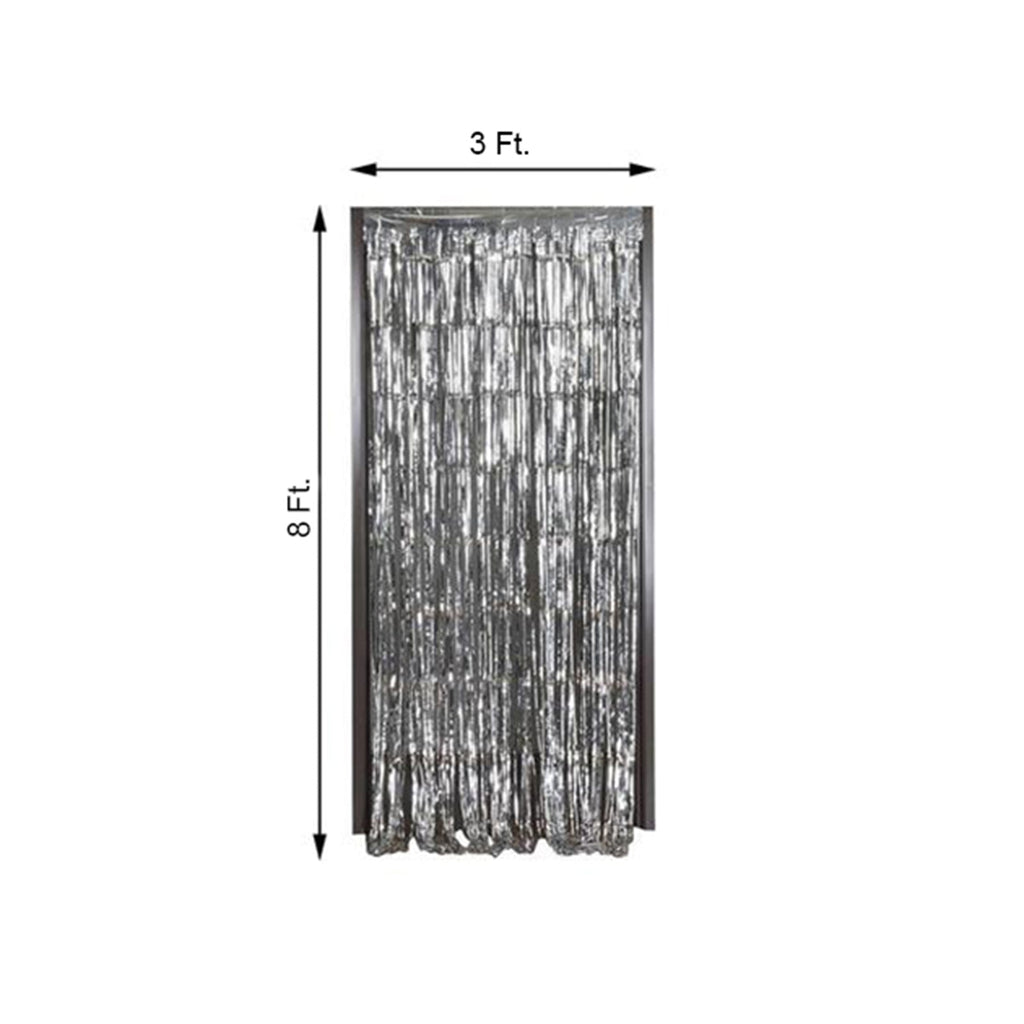 8ft Silver Metallic Foil Shimmer Fringe Curtain | eFavorMart