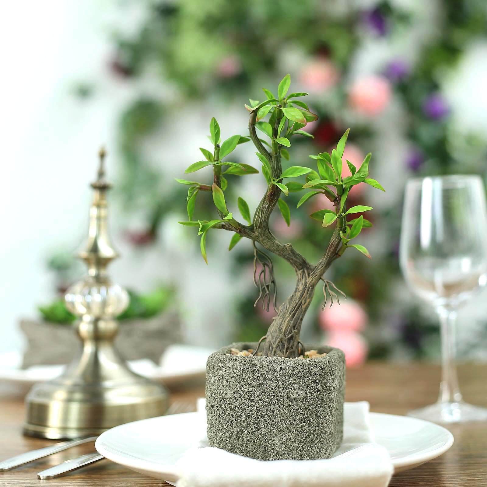 Concrete Planter Pot and Artificial Willow Tree Succulent Plant 9"