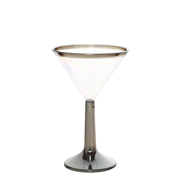 Plastic Martini Cocktail Glass Disposable 5 Oz 8 Pack 2 Piece Silver Rimmed Design 4778