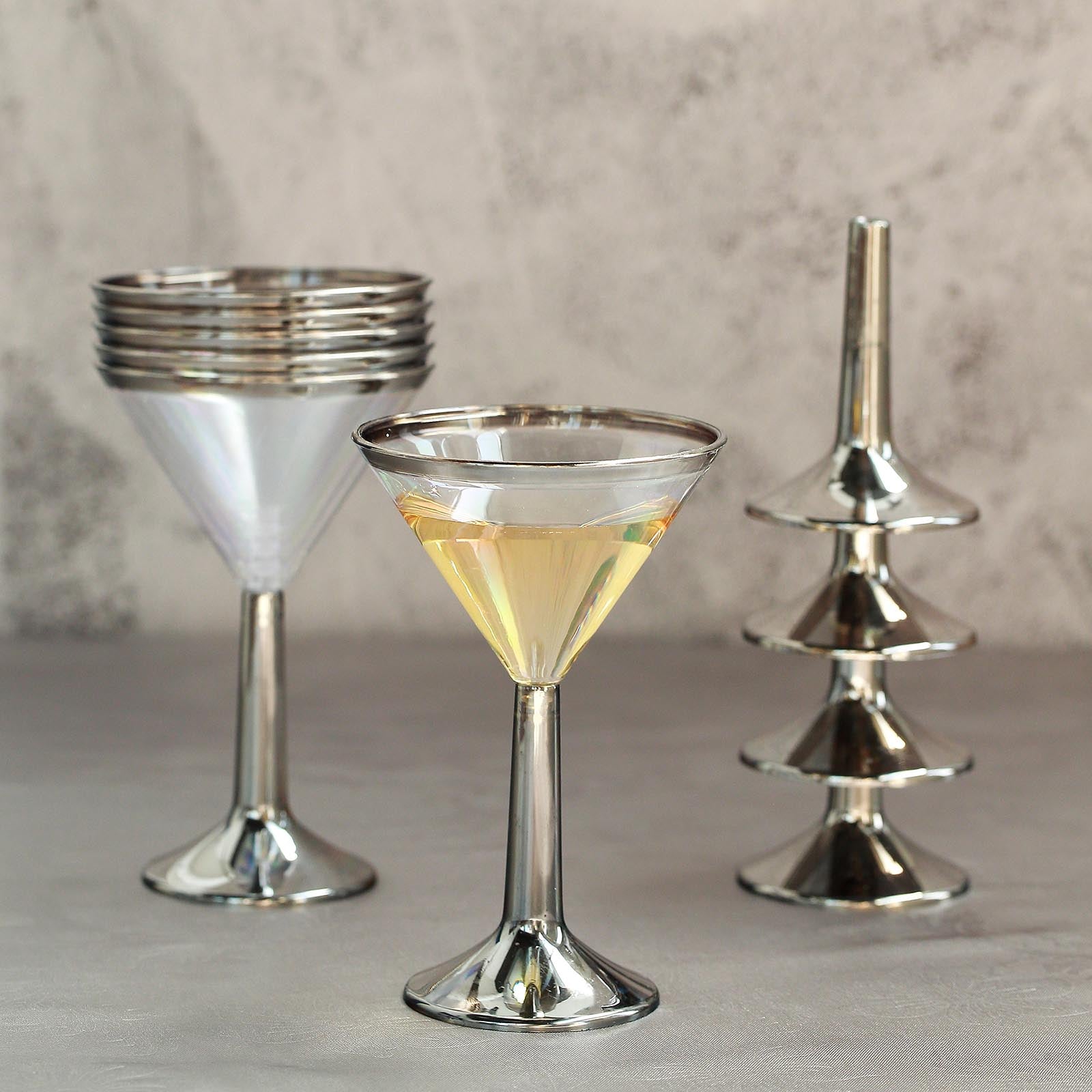 Plastic Martini Cocktail Glass Disposable 5 Oz 8 Pack 2 Piece Silver Rimmed Design 6682