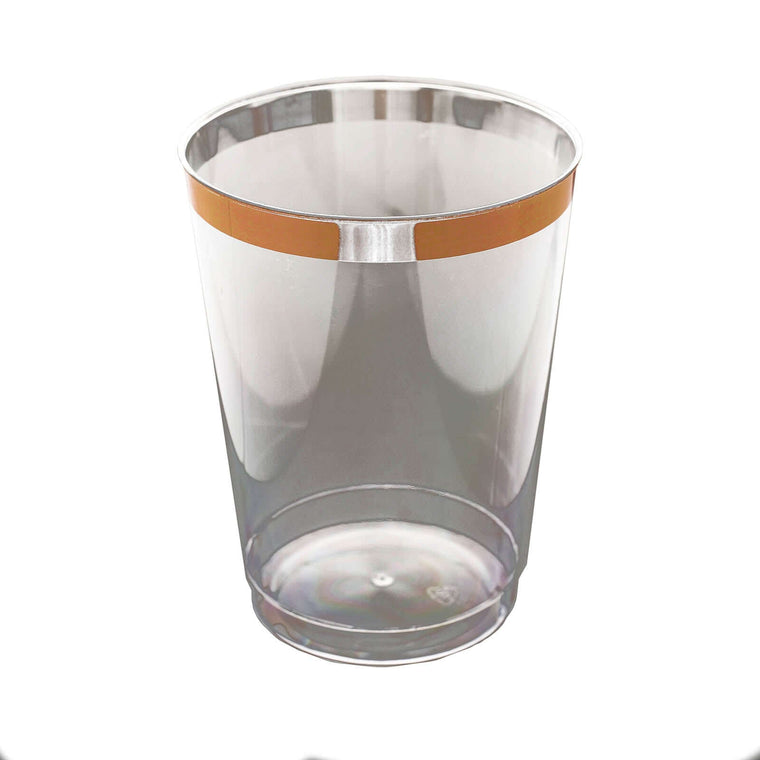 25 Pcs 8 oz. Clear with Gold Rim Disposable Plastic Party Cups