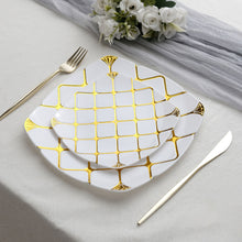 10 Pack Of 10 Inch Square Dinner Plates White And Gold Plastic