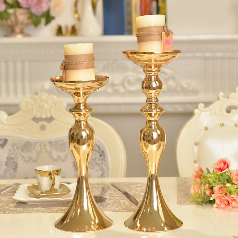 Pack of 2 12" Tall Gold Floral Stand Pillar Candle Holder Set