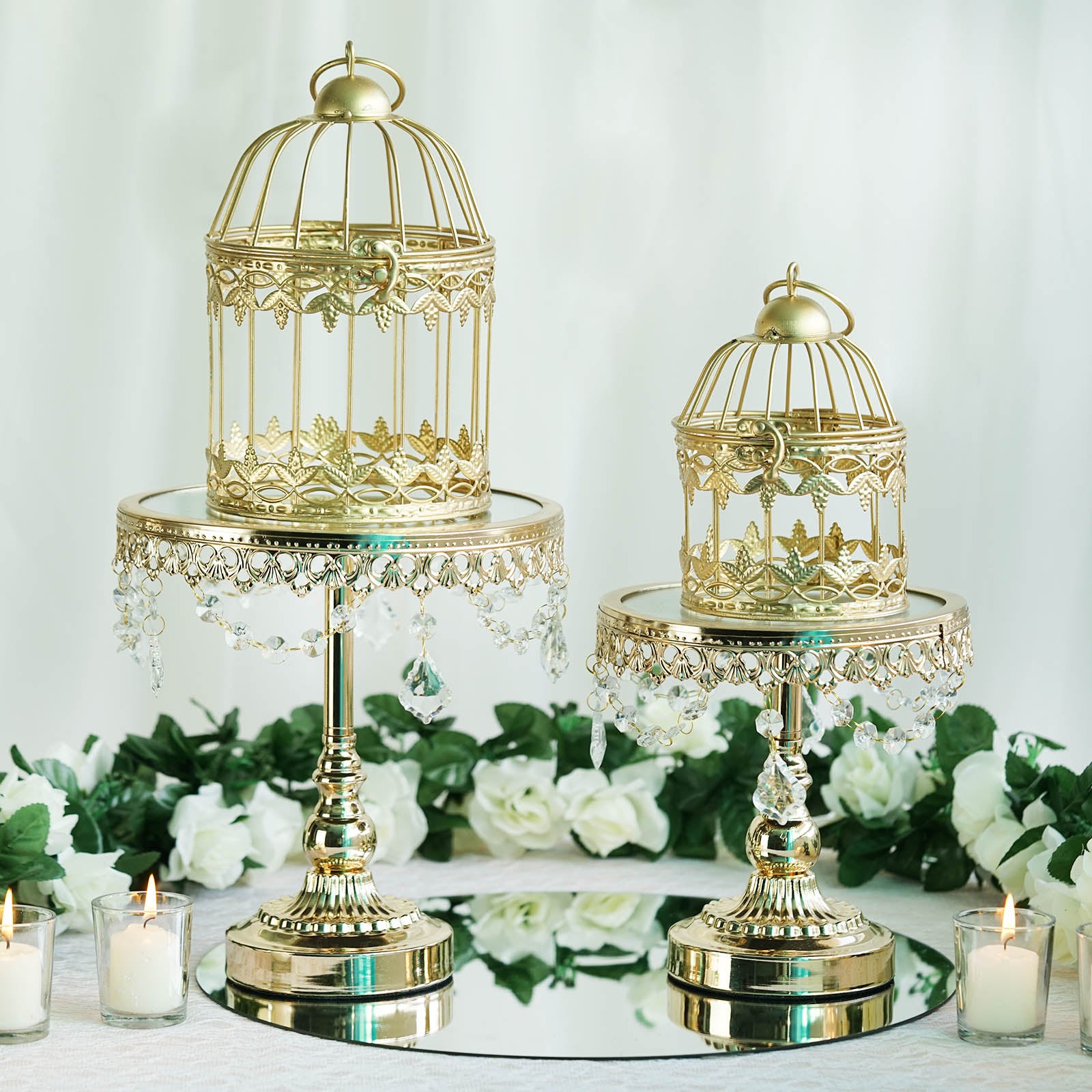 Set Of 2 7 And 9 Metallic Gold Bird Cage Card Holders EFavorMart