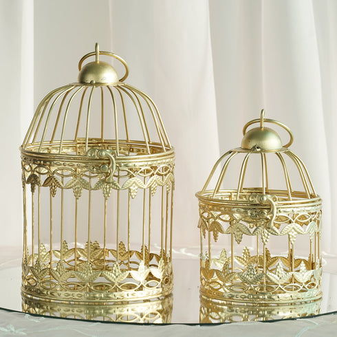 2 Pack Metallic Gold Bird Cage Wedding Card Holder Centerpiece - 7