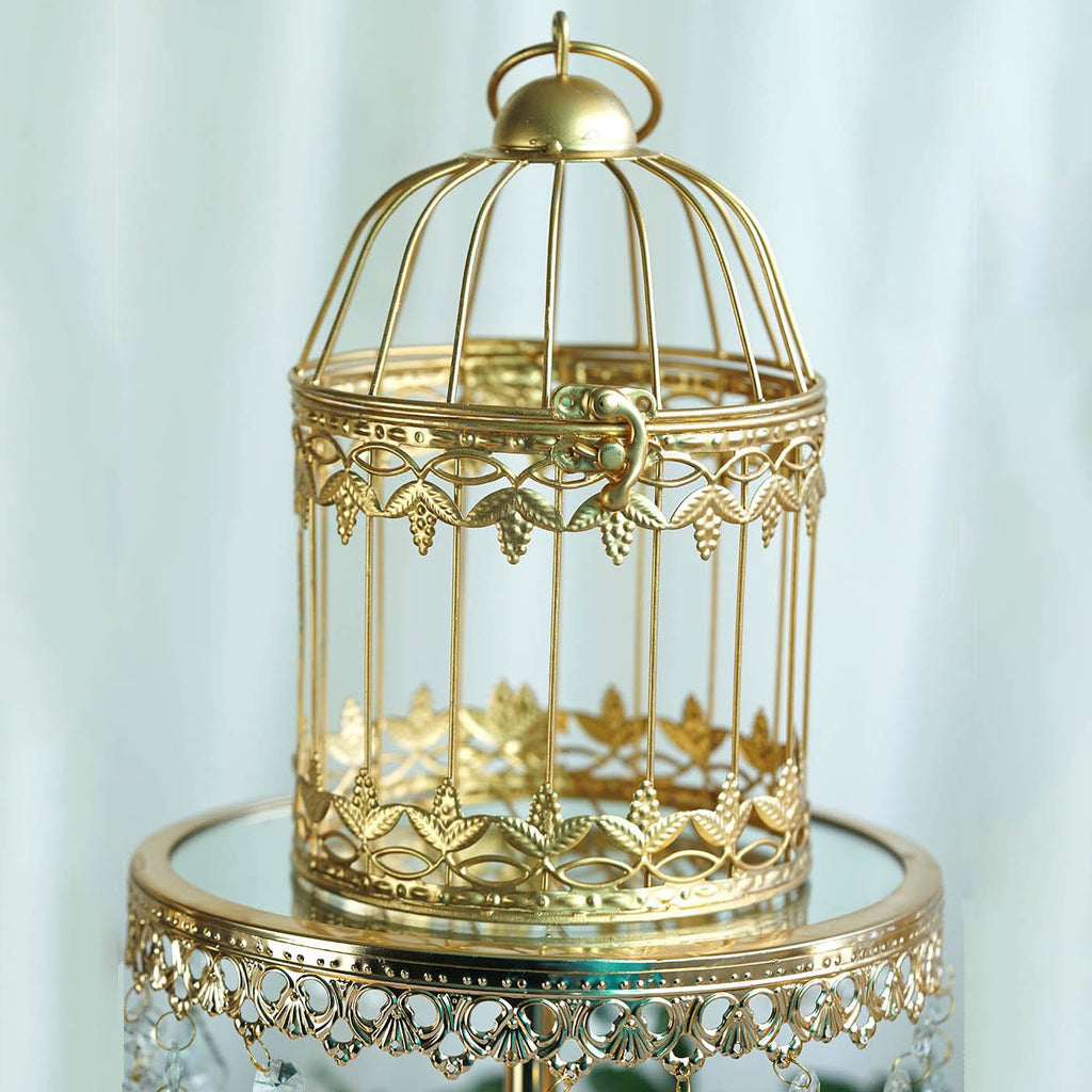 Set Of 2 7 And 9 Metallic Gold Bird Cage Card Holders EFavorMart